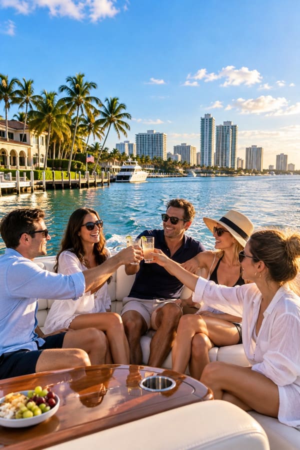 Friends enjoying a private boat charter while visiting South Florida