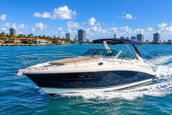 Luxury Prime Time Boat Charters cruiser on the water in South Florida